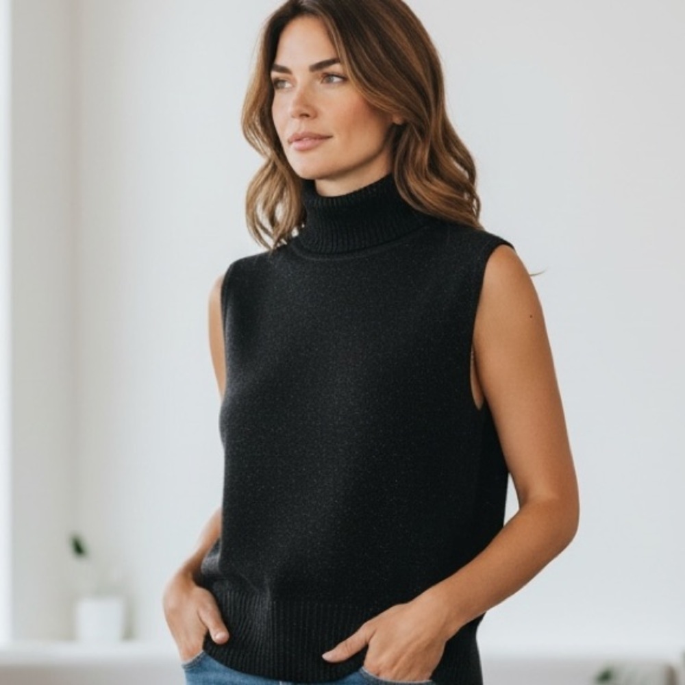 Ralph Lauren Black Sleeveless Turtleneck Sweater - Size L